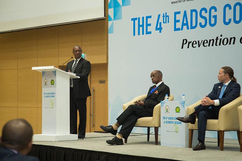 Ndimubanzi speaks during the 4th EADSG congress and scientific session on prevention of diabetes and its complication yesterday. Nadege Imbabazi. 