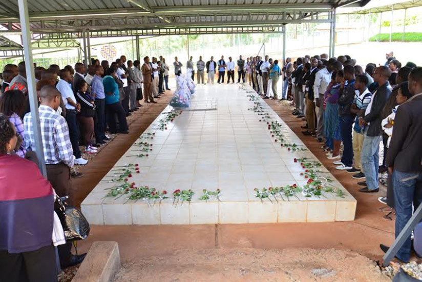 Mourners pay tribute to Genocide victims at Nyanza-Kicukiro Genocide memorial in 2015.
