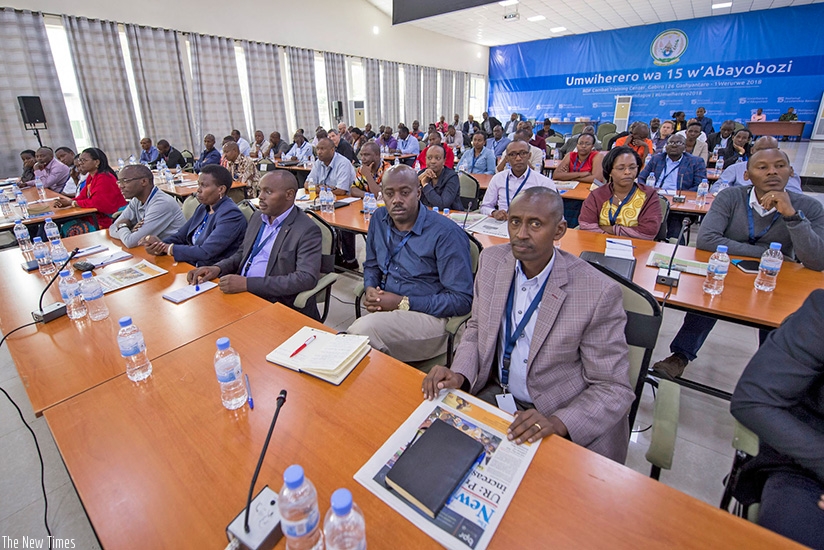A cross-section of participants at the 15th National Leadership Retreat at the Rwanda Defence Force Combat Training Centre in Gabiro, Gatsibo District. Village Urugwiro.