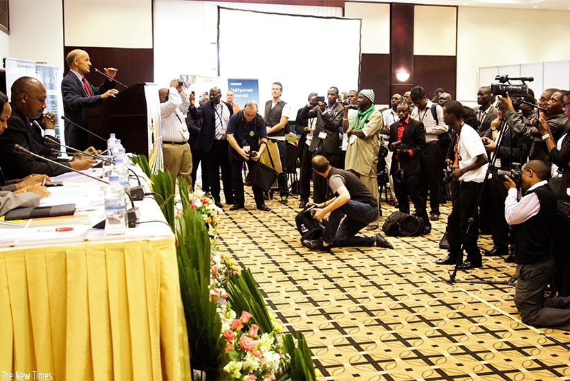 Journalists cover a past event in Kigali. File.