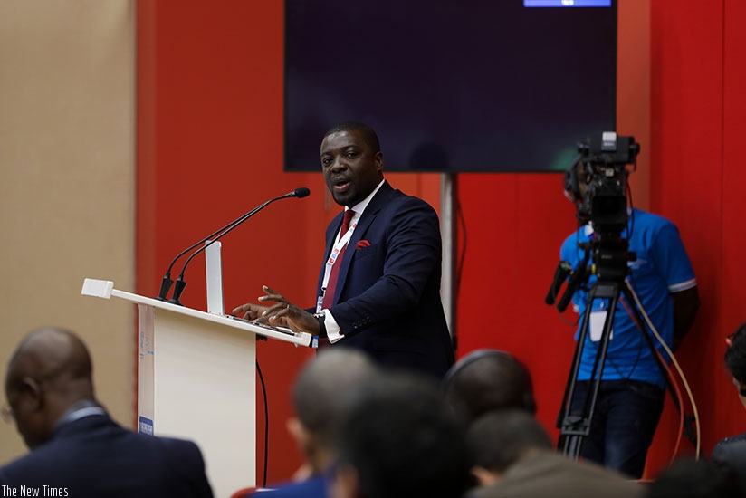 Gnakouri speaks at the African Union of Broadcasting meeting in Kigali. Timothy Kisambira.