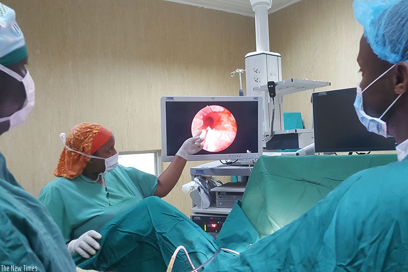 A patient with a urethra stricture being examined by a urologist using urethroscopy, at Rwanda Military Hospital./ Courtesy photo