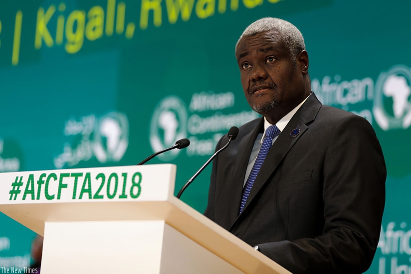 Chairperson of the African Union Commission, Moussa Faki Mahamat, speaks at the meeting of the Executive Council of Ministers of African Union. Timothy Kisambira.