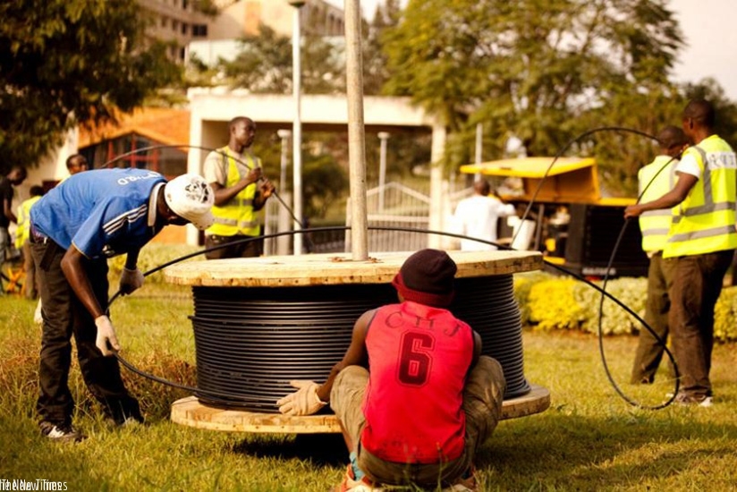 Workers installing cyber optic cables at Kimihurura. (File)