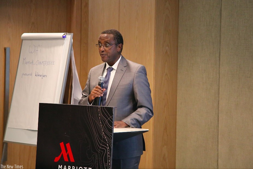 Biruta  speaks during the meeting in Kigali yesterday. (Photos by Michel Nkurunziza)