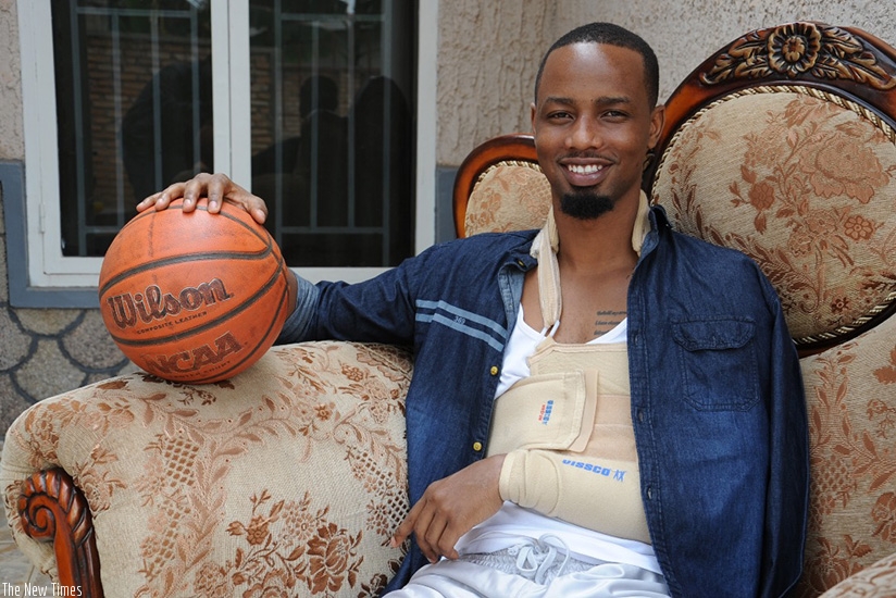 Hakizimana at his home in Nyamirambo. The Patriots' shooting guard is expected to be sidelined for up to three months. Elisee Mpirwa.