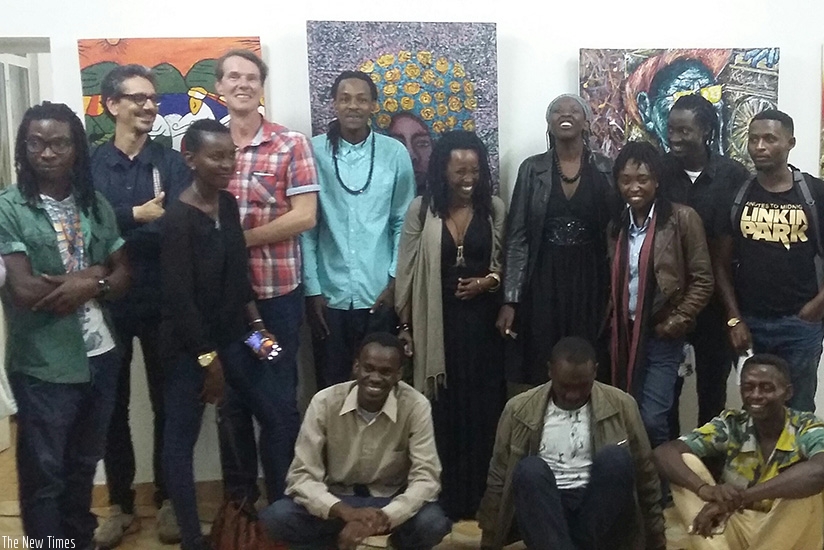 Some of the exhibiting artists pose for a group photo at Goethe Institut Kigali. /All photos by Moses Opobo.