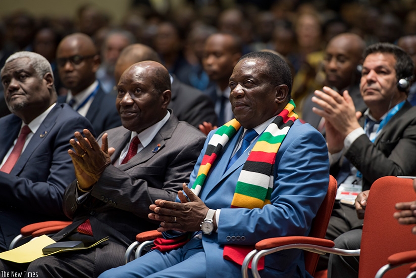 Zimbabwean President Emmerson Mnangagwa (R), together with other leaders during the Business Forum on the Continental Free Trade Area in Kigali last week. Village Urugwiro. 