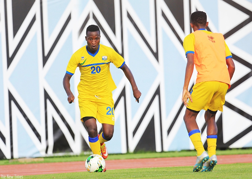 Amavubi U20  Forward Lague Byiringiro controls the ball during their training session at Amahoro National Stadium. Sam Ngendahimana.