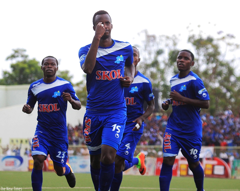 Rayon Sports defender Faustin Usengimana (C) scored the third goal against Sunrise FC in Nyagatare yesterday. Sam Ngendahimana.