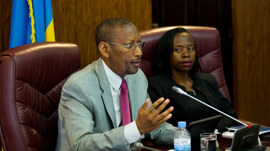 entral bank governor John Rwangombwa and his deputy Dr Monique Nsanzabaganwa at the media briefing in Kigali at a past event. (File)