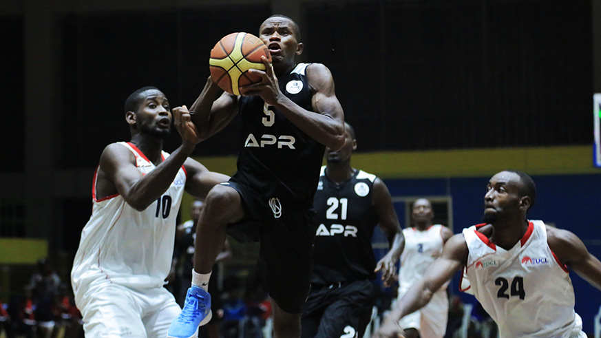Emmanuel Iyakaremye of APR goes up for points during the clash against REG, APR will be hoping to avenge for their 65-62 defeat to rivals Patriots. Sam Ngendahimana.
