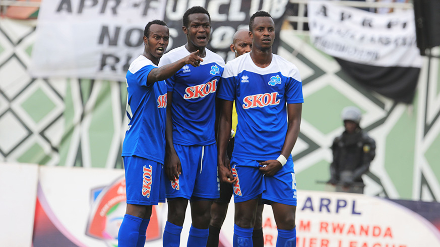 Rayon Sportsu2019 Olivier Sefu Niyonzima, Ange Mutsinzi and Faustin Usengimana during a previous match.  Sam Ngendahimana.