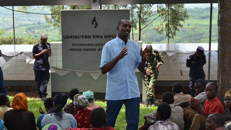 Eastern Province Governor Fred Mufulukye addresses Rwamagana residents  at Mwulire sector Genocide memorial .Courtesy.