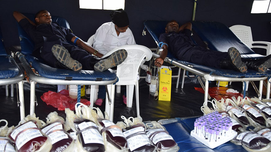 The police officers during the blood donation drive