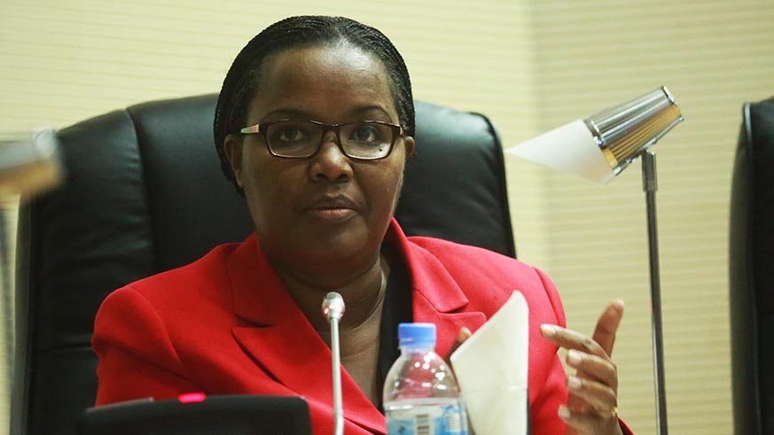 Minister for Agriculture and Animal Resources Dr Geraldine Mukeshimana gives some details to clarify some points as Prime Minister finishes to present