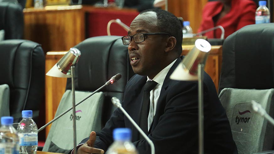 MP Theoneste Begumisa gives his point of view after the presentation