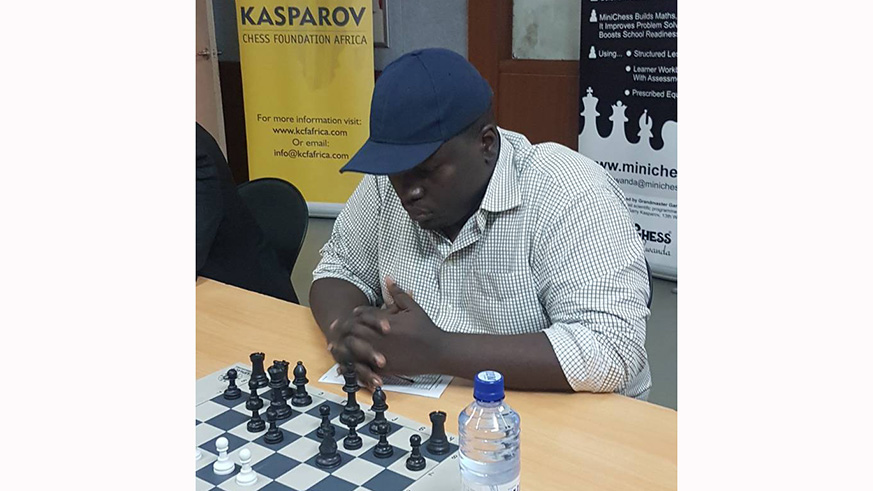 Candidate Master Godfrey Kabera during his battle with Naftaly Wachira Mwangi in round six on Sunday.