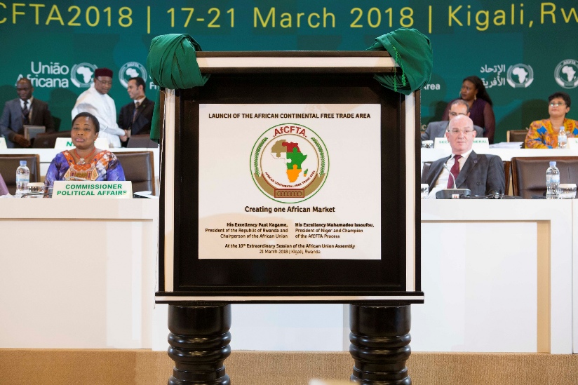 The plaque that was unveiled signifying the launch of the African Continental Free Trade Area at the AU summit in Kigali last month. Courtesy.