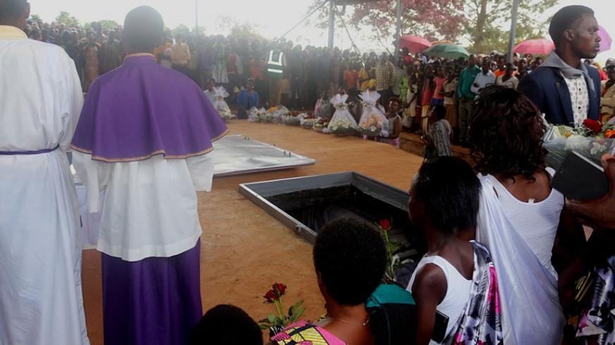 Mourners at Muyumbu Genocide memorial pay tribute to victims of the 1994 Genocide against the Tutsi in April, 2017. (File)