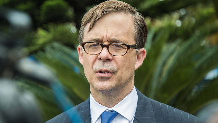 Peter Vrooman, the new US Ambassador to Rwanda addresses media after presenting his credentials. (Nadege Imbabazi)