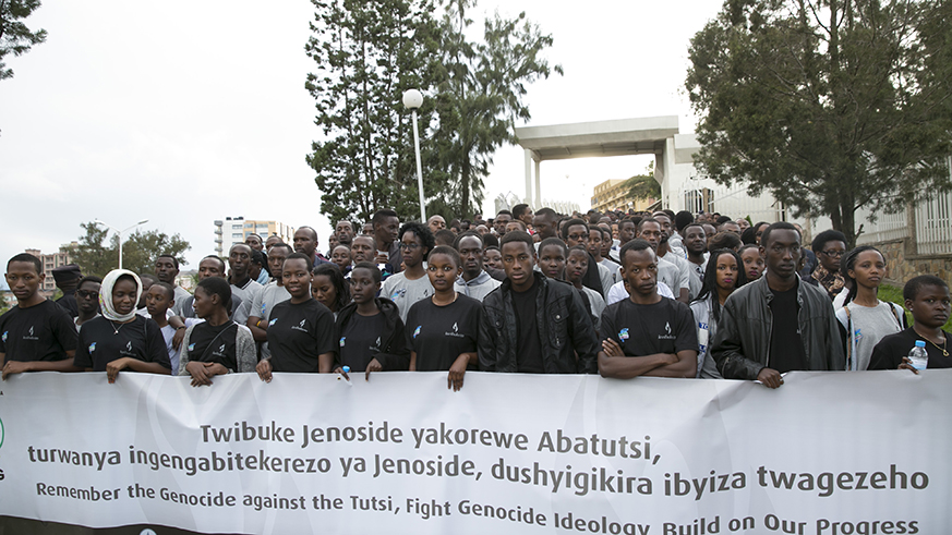 Rwandan youth gather outside the Parliamentary Building during a past Walk to Remember in honour of the victims of the 1994 Genocide against the Tutsi. Courtesy.