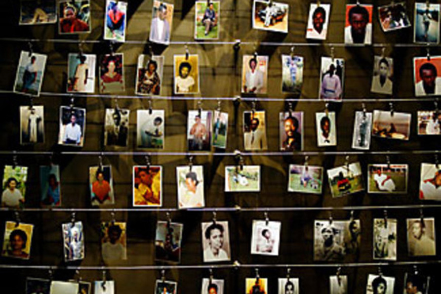 Photographs of some of the victims of the 1994 Genocide against the Tutsi hung on a wall at Kigali Memorial Centre in Gisozi. File.