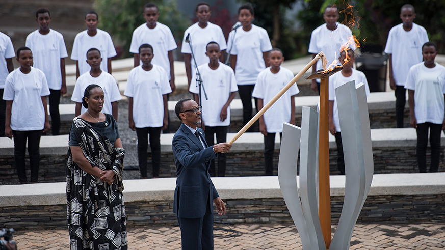 President Kagame lights the flame of Remembrance at Kigali Genocide Memorial  centre in Gisozi during the 24th commemoration of the 1994 Genocide against the Tutsi.