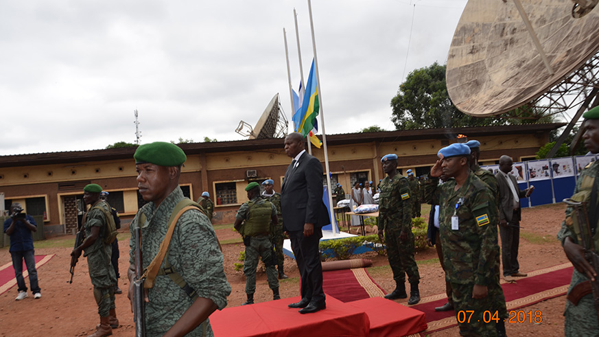 President Faustin Archange Touadera of CAR observing joining Rwandan peacekeepers to remember. / Courtesy