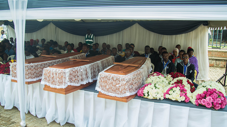 Six Genocide victims recovered in the district were laid to rest in Nyanza Genocide Memorial, Kicukiro District. Nadu00e8ge Imbabazi.