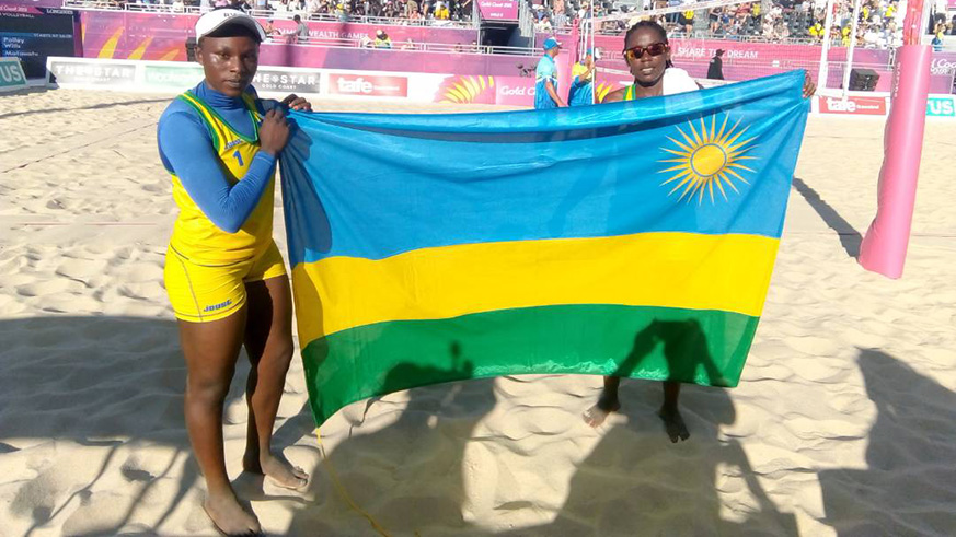 Denise Mutatsimpundu and Charlotte Nzayisenga stormed the quaterfinals of the ongoing Gold Coast CommonWealth beach volleyball championships after seeing off Singapore yesterday. Courtesy