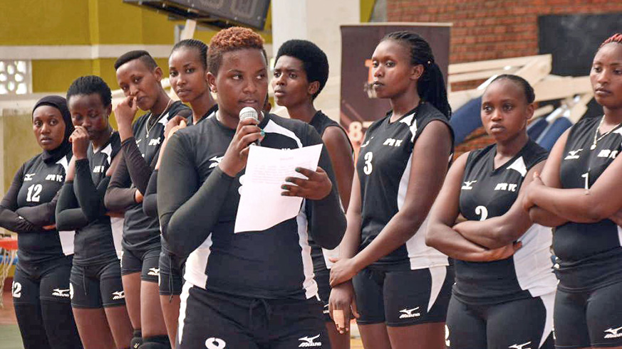 APR Volleyball captain Brigitte Mutakwampuhwe reads a message of reconciliation during last year's Genocide Memorial Tourney. File