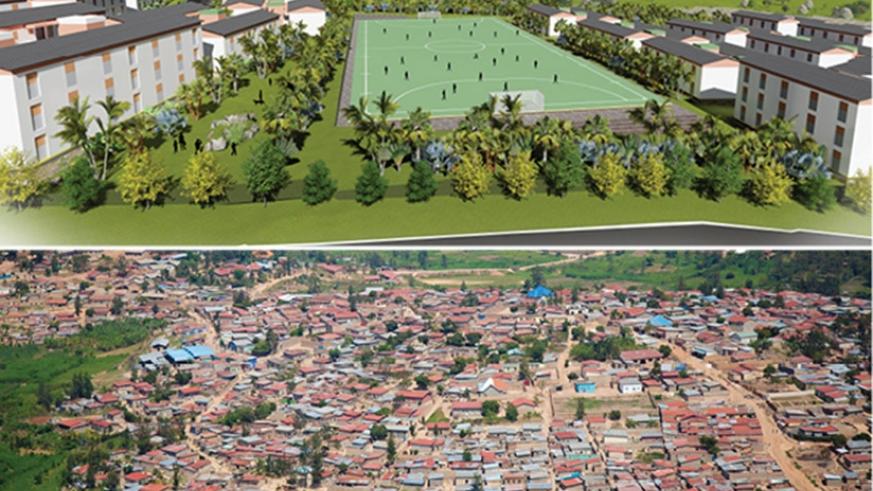 An artistic impression of the newly planned settlement in Busanza (top) in Kanombe Sector, Kicukiro District where the people who will be relocated from Kangondo neighborhood.