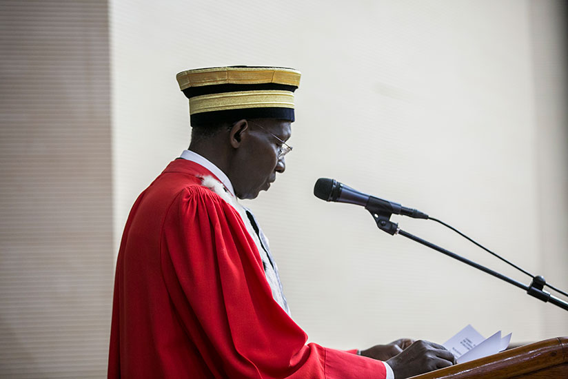 Rugege delivering the speech on the state of the judiciary during the event at parliament.