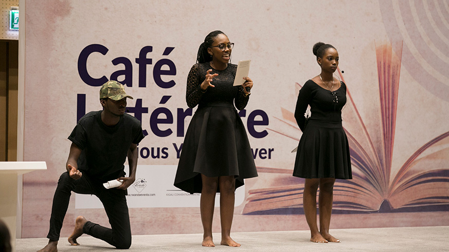 Young people reciting poems extracted from the book - Le mal Rwandais, de la racine au paroxysme du Genocide des Tutsi - by Dr Daniel Nyamwasa.