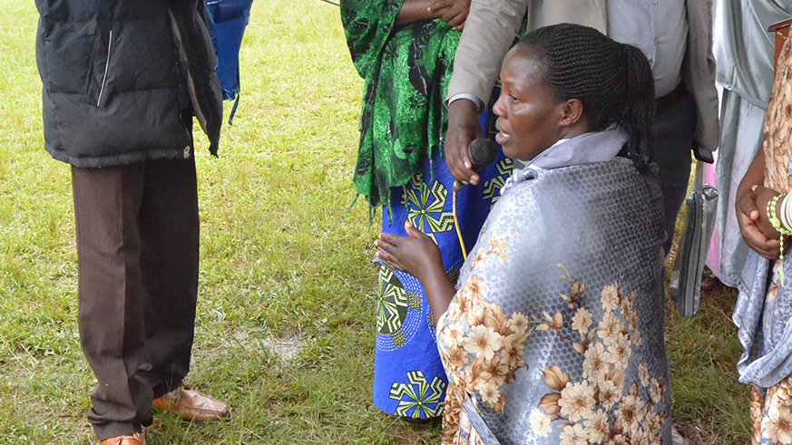 Genocide survivor Benimana went on her knees to thank his rescuers for being there for her and her siblings during the Genocide.