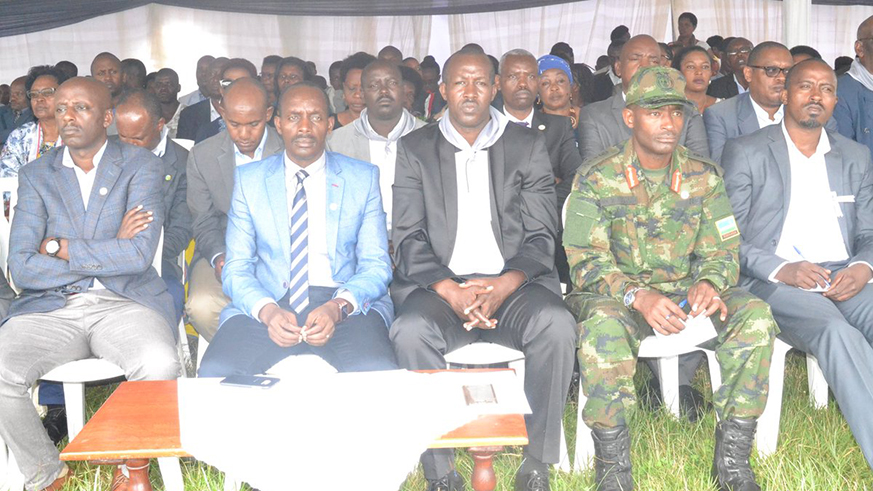 Officials during the commemoration at Nyarubuye Genocide Memorial on Saturday. Kelly Rwamapera