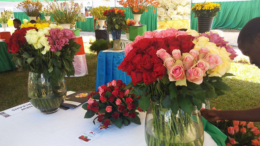 Flower bouquets at an exhibition. File.