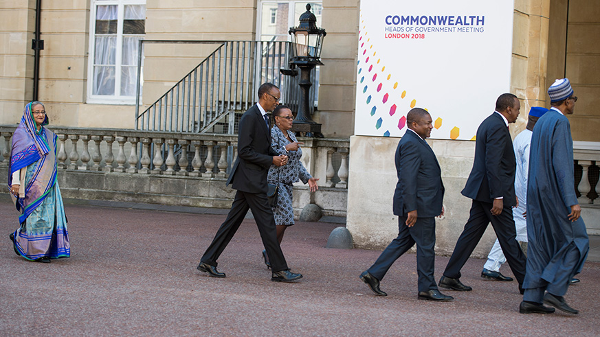 Kagame and other leaders at the two-day summit in London yesterday. Village Urugwiro.