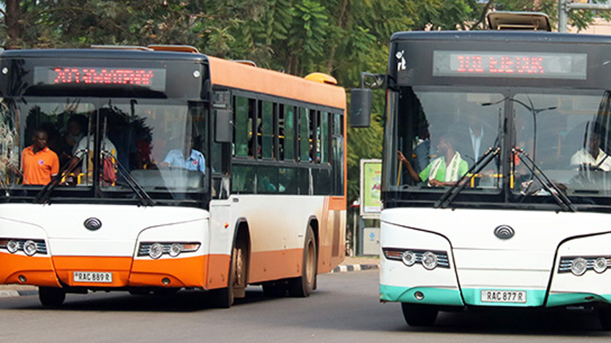 Some of the new commuter buses used in Kigali. File.