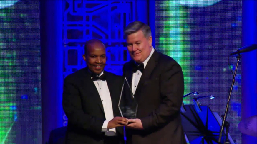Eric Biribuze receives the the 2018 Black Engineer of the Year Award for Professional Achievement at a STEM conference in Washington, D.C. Courtesy.