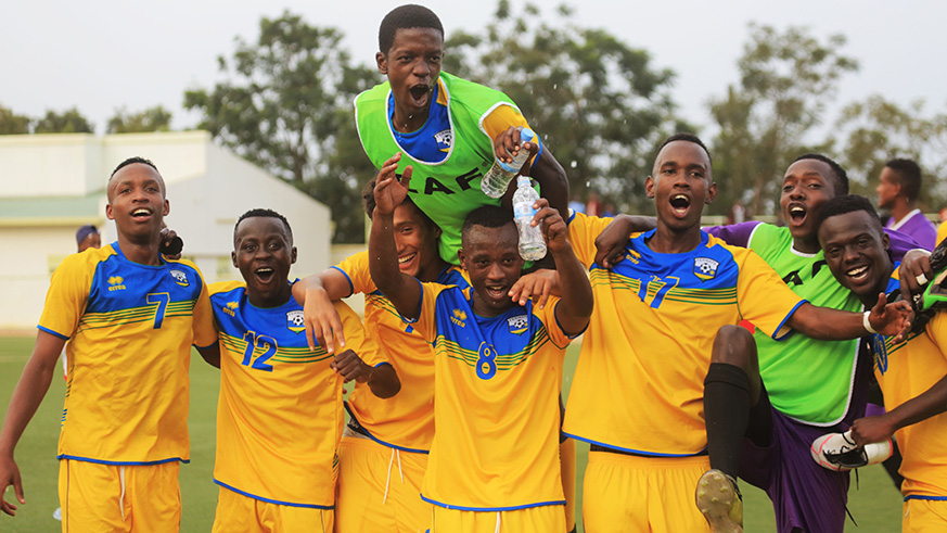 Amavubi U20 players celebrate after  a goalless draw  against Kenya at Kigali Stadium. Sam Ngendahimana.