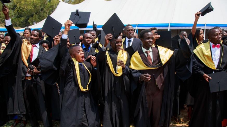 Students of University of Rwanda's College of Education celebrate during a past graduation. / File
