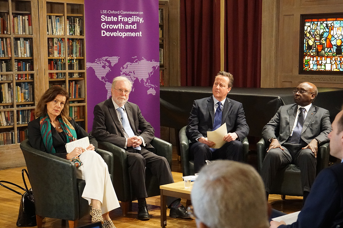 Former UK Premier David Cameron (2nd R) and Dr Donald Kaberuka (R) are co-chairs of the commission. Other members are Professor Ngaire Woods (L) and Prof. Sir Paul Collier (2nd L).