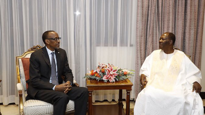 President Kagame of Rwanda meets with  President Oattara of Ivory Coast 