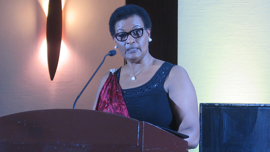Hon. Donatille Mukabarisa, the Speaker of Rwandan Parliament's Chamber of Deputies, speaks during the inauguration of WPL Africa Office in Kigali on Saturday-Eddie Nsabimana