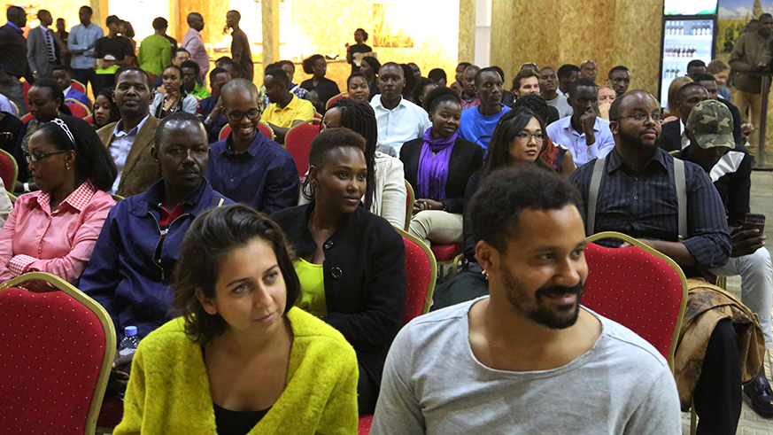 Participants wait for the screening of the film on Saturday