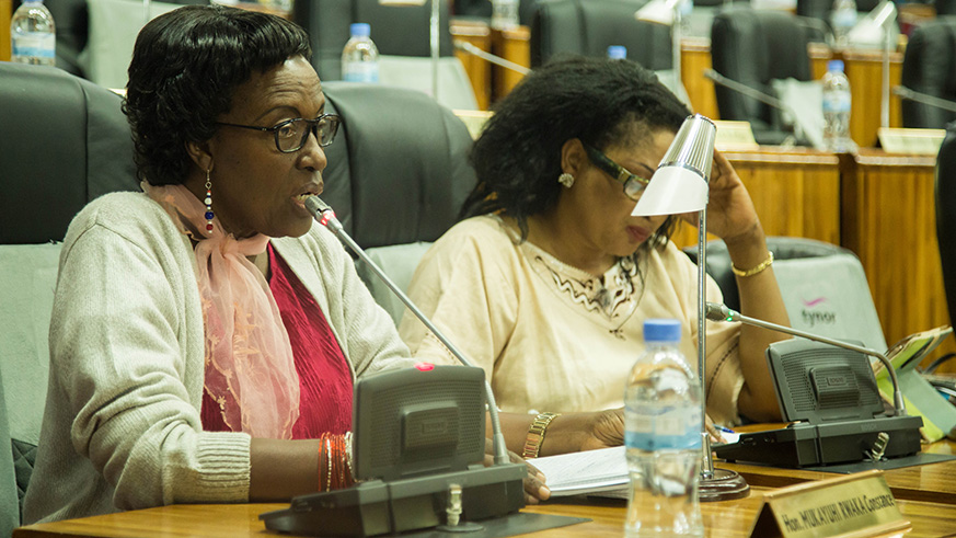 MP Constance Mukayuhi gives her comments after the ministerâ€™s presentation yesterday . Nadege Imbabazi.