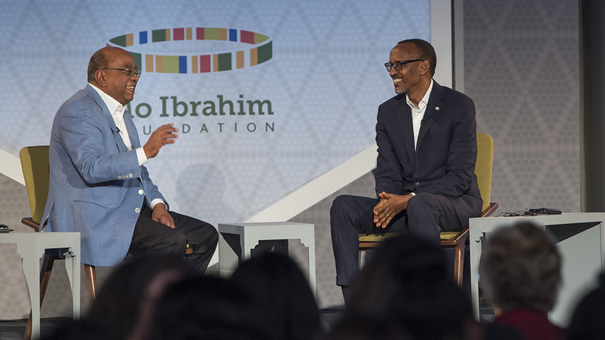 President Paul Kagame during a panel discussion wish Mo Ibrahim at the just - concluded Mo Ibrahim Governance Weekend in Kigali.