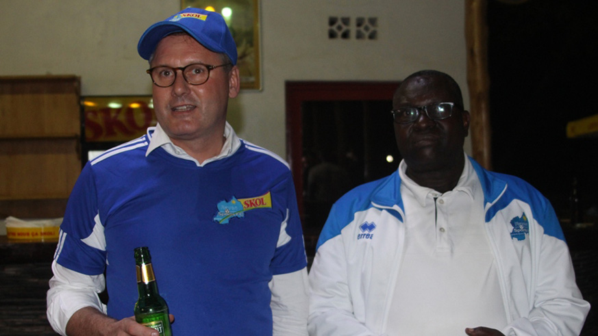 SKOL BREWERY LTD, General Manager Ivan Wulffaert with Rayon Sports secretary general Bernard Kink Itangisha. Peter Kamasa